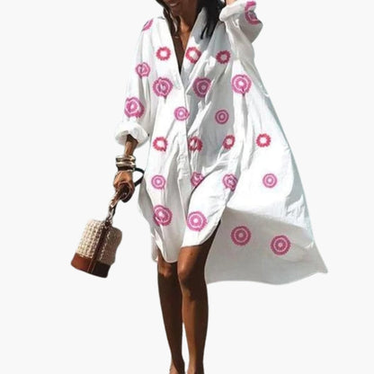 Women's Long Sleeve V Neck Beach Dress