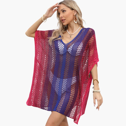 Women's V Neck Open Knit Beach Dress