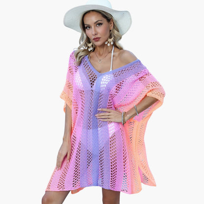 Women's V Neck Open Knit Beach Dress - VibreMode