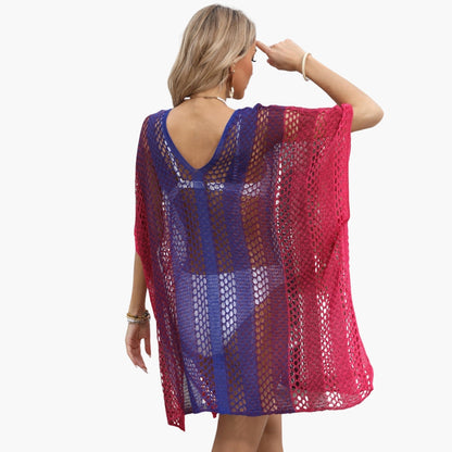 Women's V Neck Open Knit Beach Dress