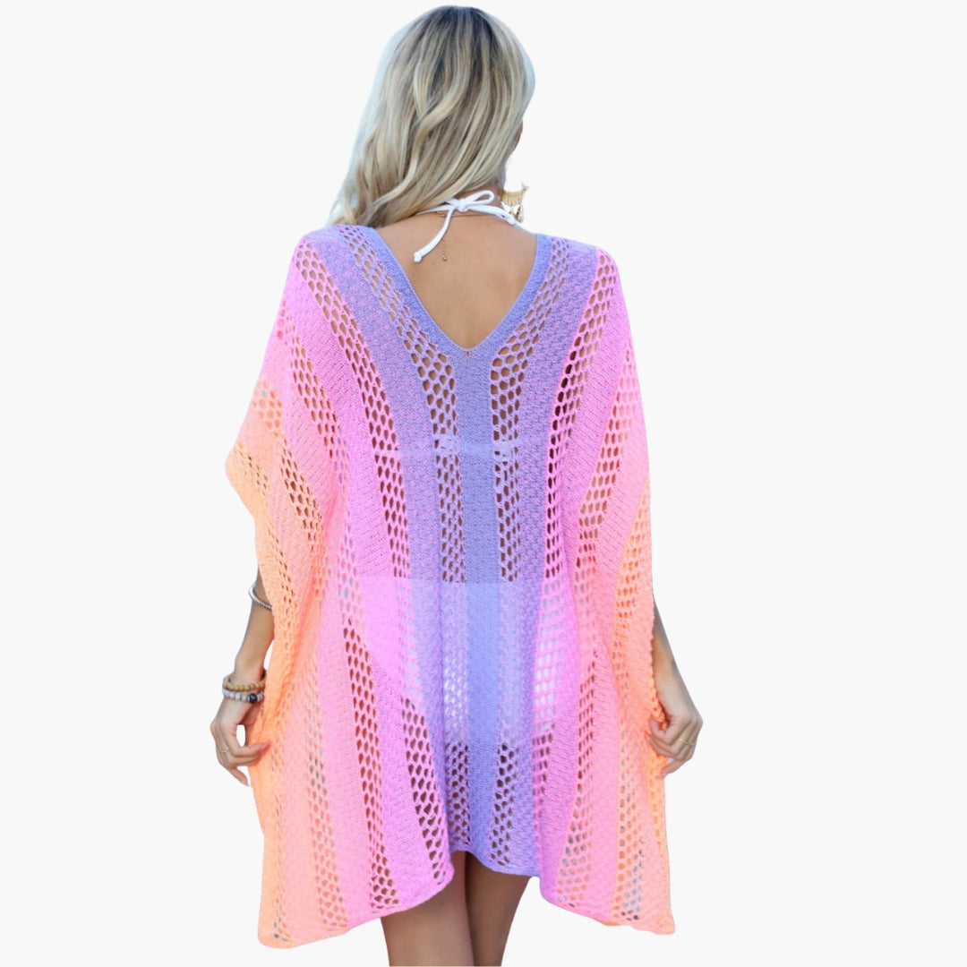 Women's V Neck Open Knit Beach Dress