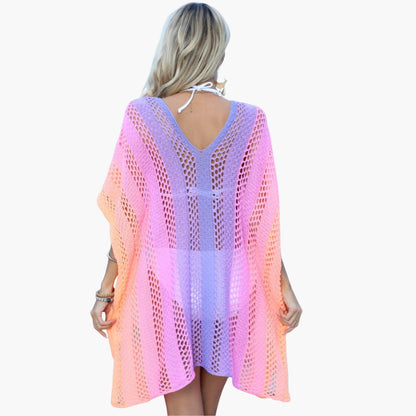 Women's V Neck Open Knit Beach Dress