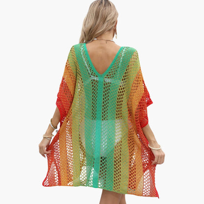 Women's V Neck Open Knit Beach Dress