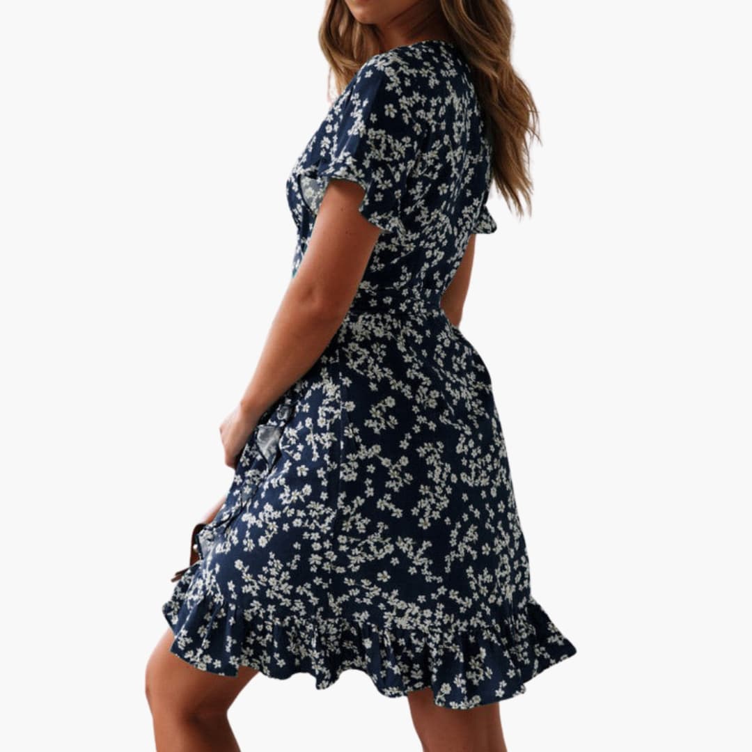 Women's V Neck Ruffle Hem Beach Dress