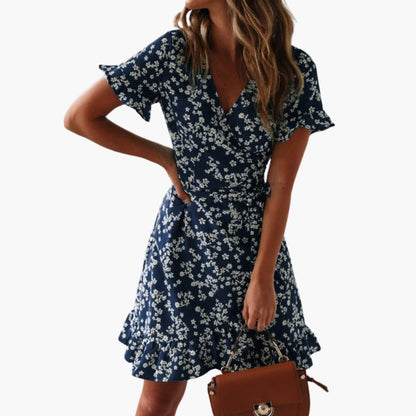Women's V Neck Ruffle Hem Beach Dress - VibreMode