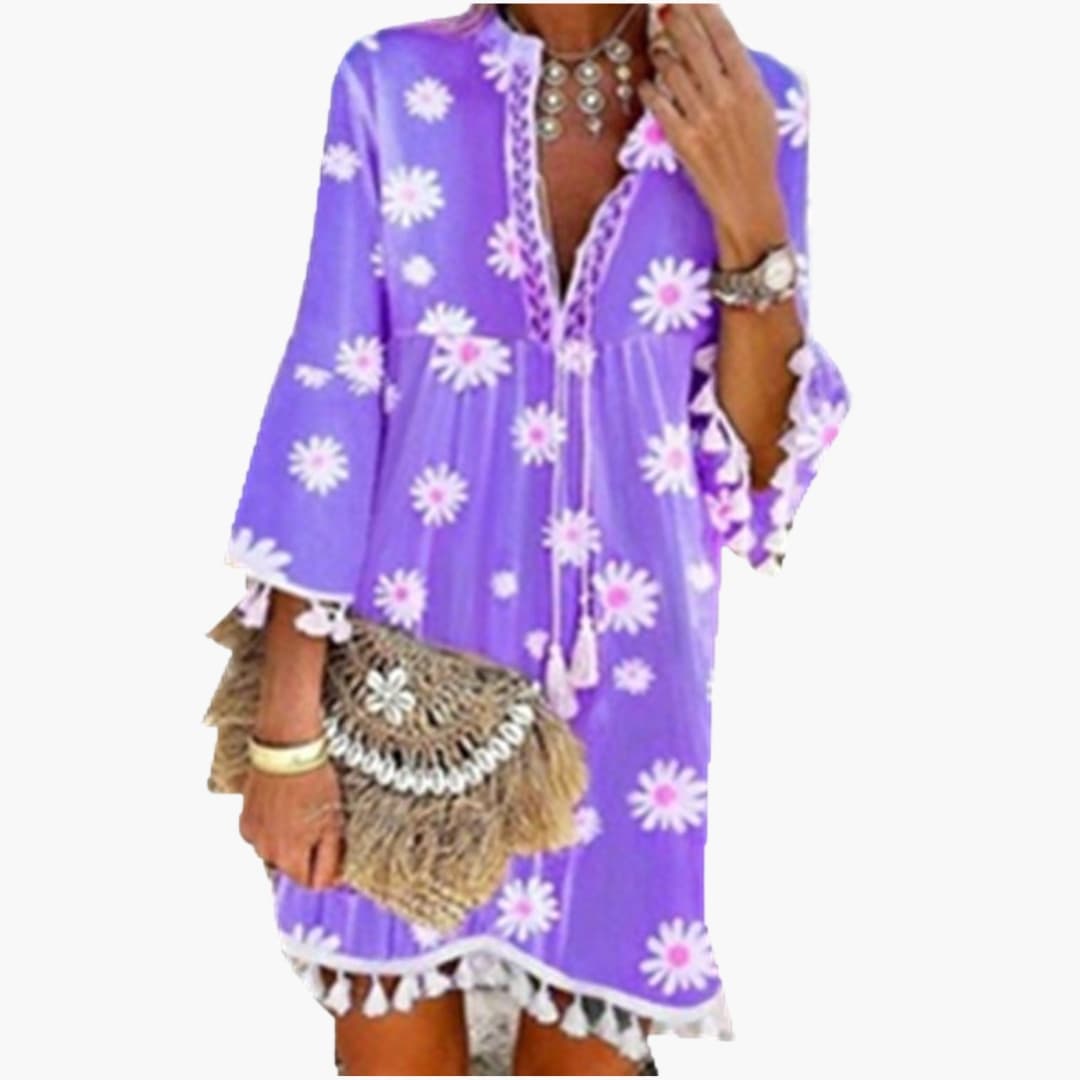 Women's V Neck Tassel Hem Beach Dress
