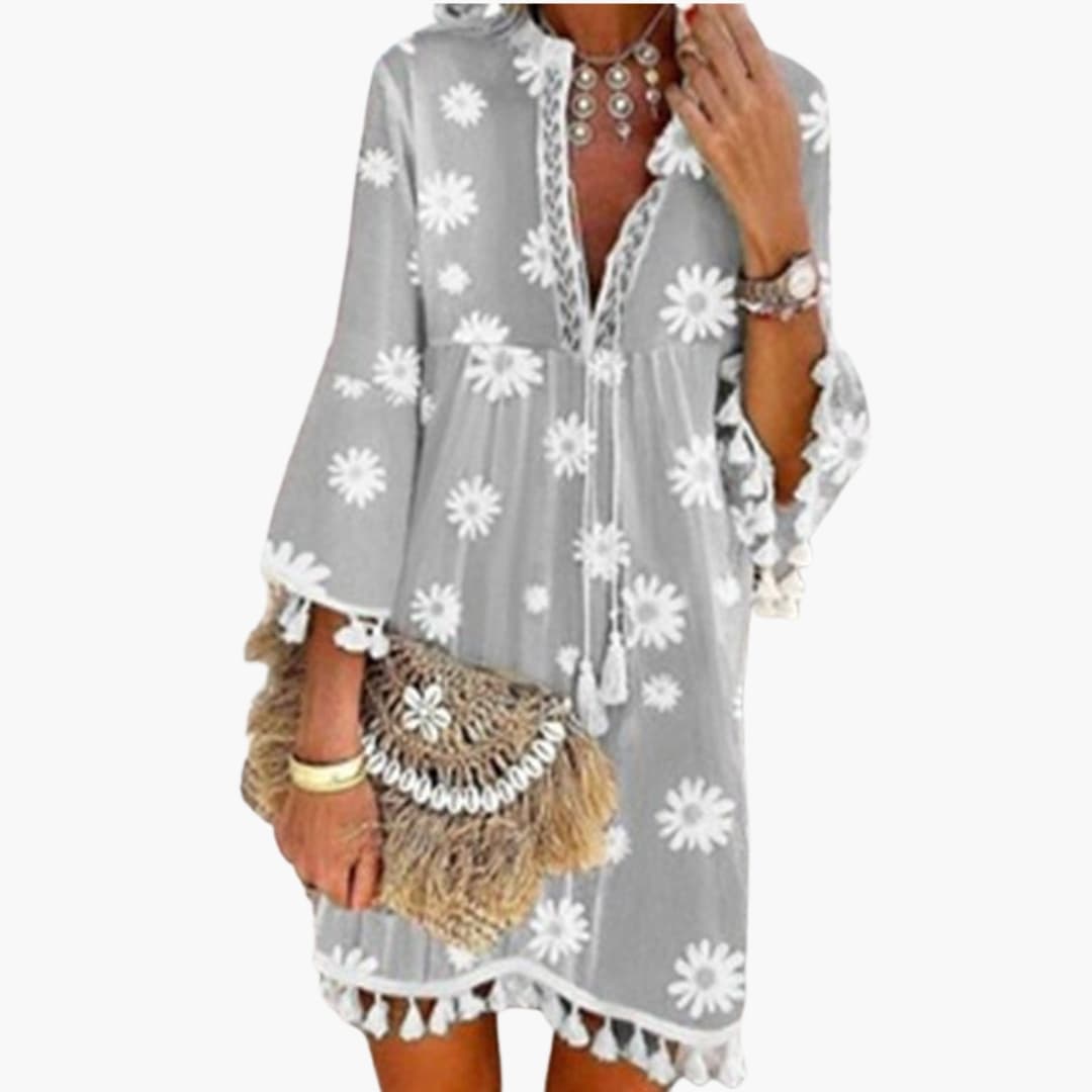 Women's V Neck Tassel Hem Beach Dress