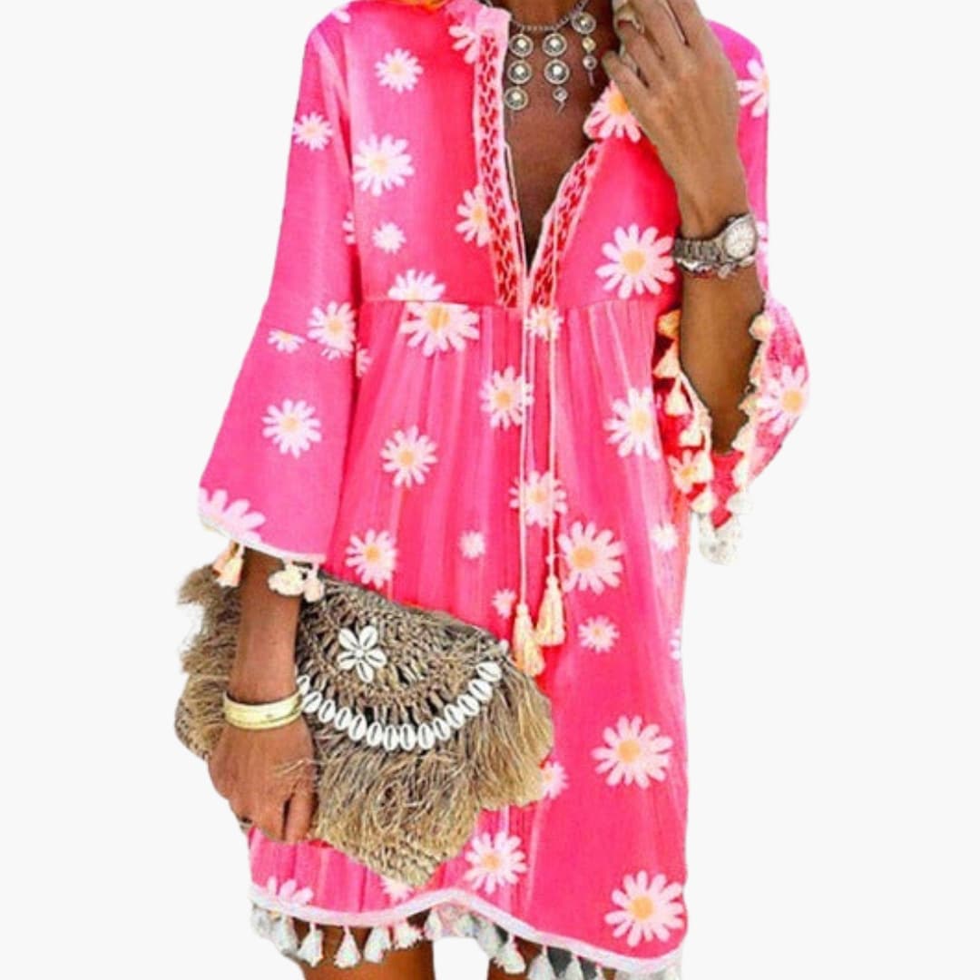 Women's V Neck Tassel Hem Beach Dress