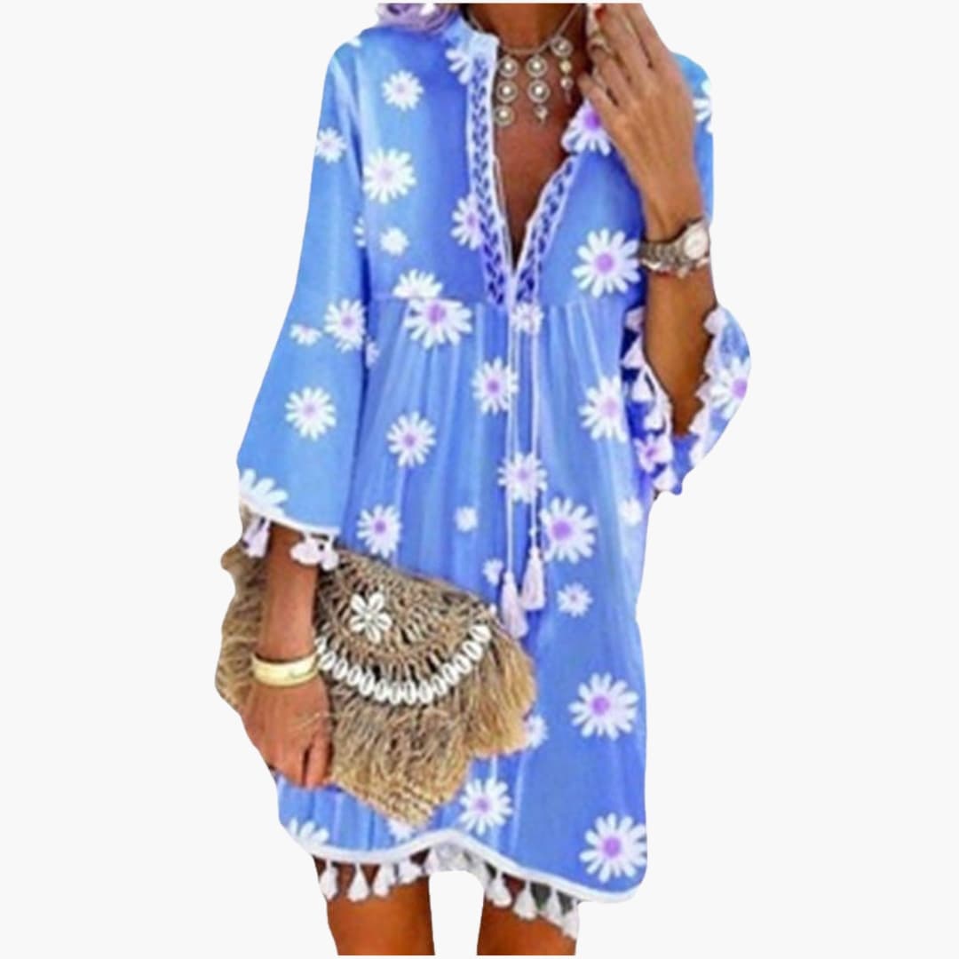 Women's V Neck Tassel Hem Beach Dress
