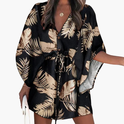 Women's Beach Dress Waist Tie Button Front - VibreMode