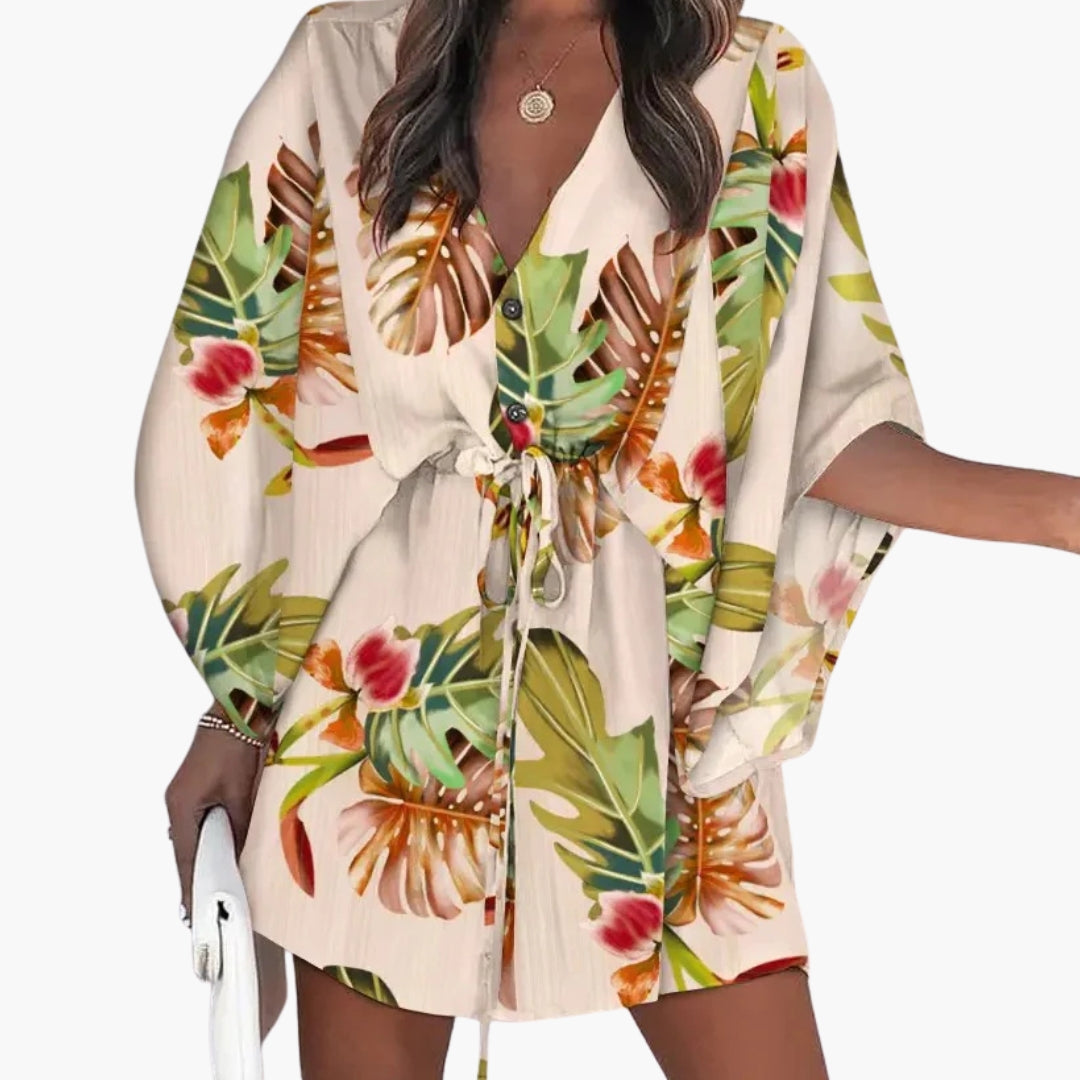 Women's Beach Dress Waist Tie Button Front