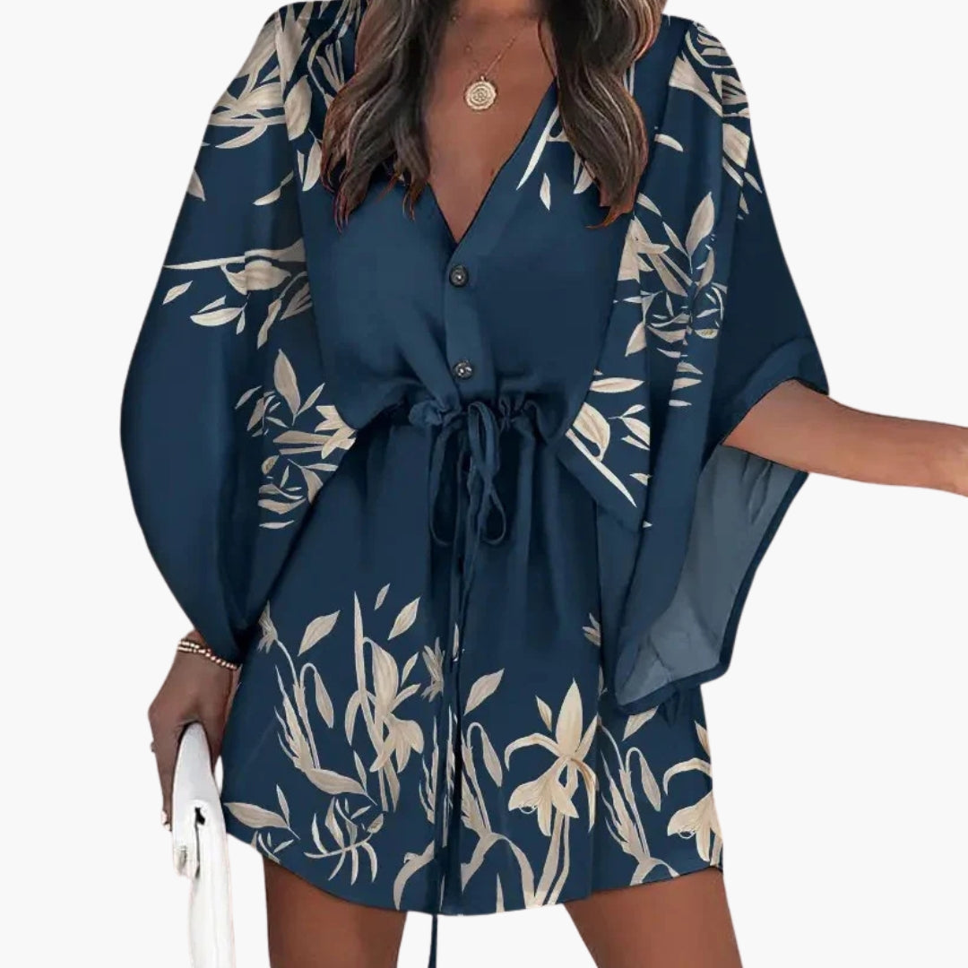 Women's Beach Dress Waist Tie Button Front