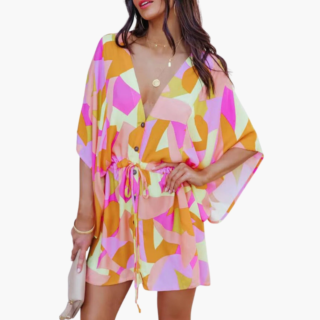 Women's Beach Dress Waist Tie Button Front