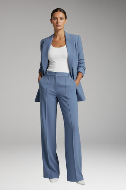 Women's Lapel Blazer Suit Straight Leg Trousers