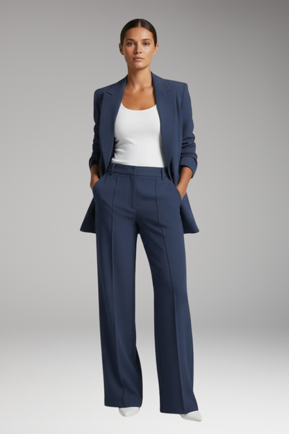 Women's Lapel Blazer Suit Straight Leg Trousers