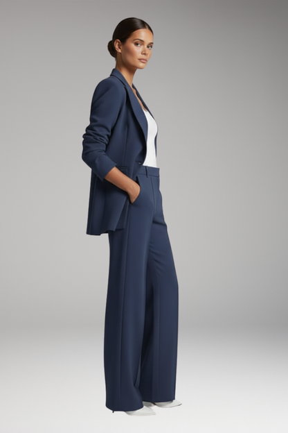 Women's Lapel Blazer Suit Straight Leg Trousers