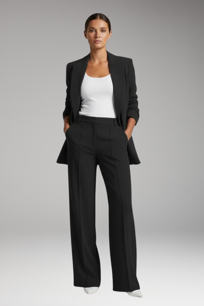 Women's Lapel Blazer Suit Straight Leg Trousers