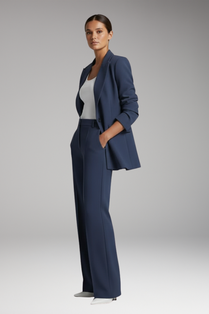 Women's Lapel Blazer Suit Straight Leg Trousers