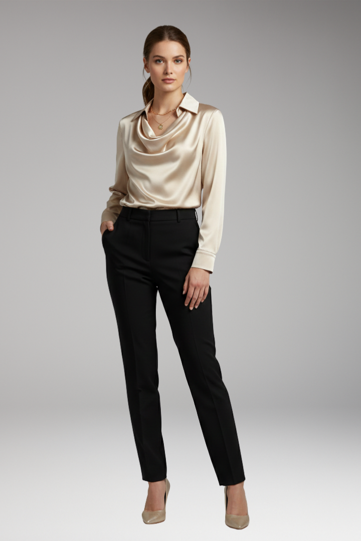 Women's Long Sleeve Blouse Draped Collar