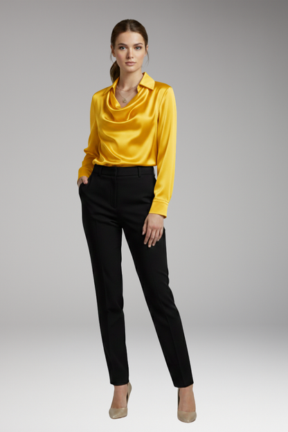 Women's Long Sleeve Blouse Draped Collar