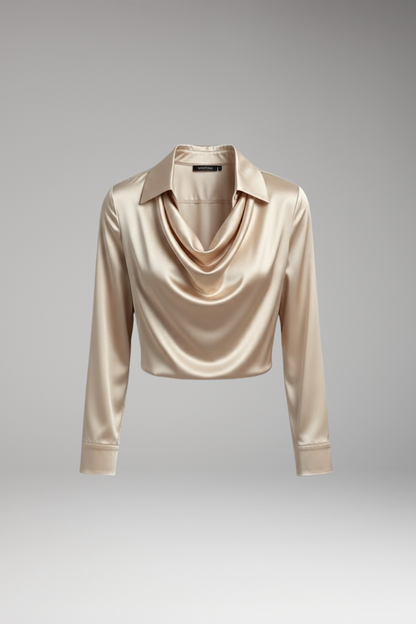 Women's Long Sleeve Blouse Draped Collar - VibreMode