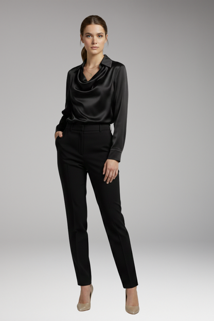 Women's Long Sleeve Blouse Draped Collar