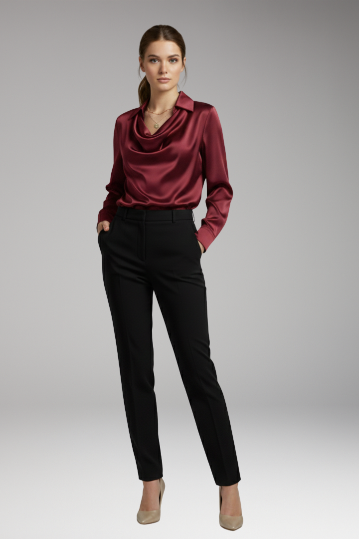 Women's Long Sleeve Blouse Draped Collar
