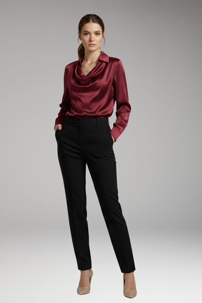 Women's Long Sleeve Blouse Draped Collar