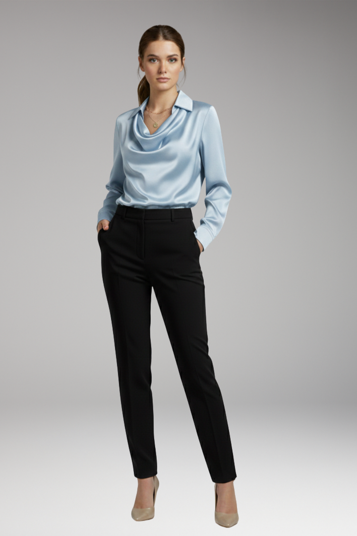 Women's Long Sleeve Blouse Draped Collar