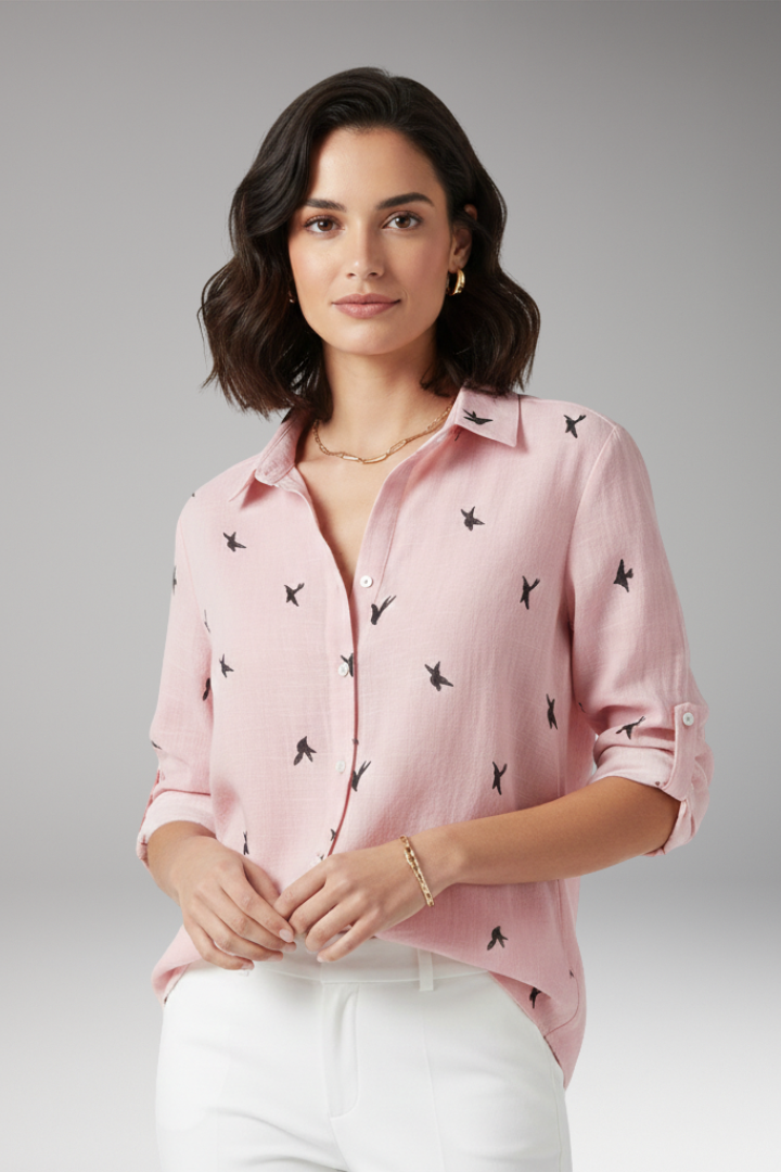 Women's Pointed Collar Blouse Button Front