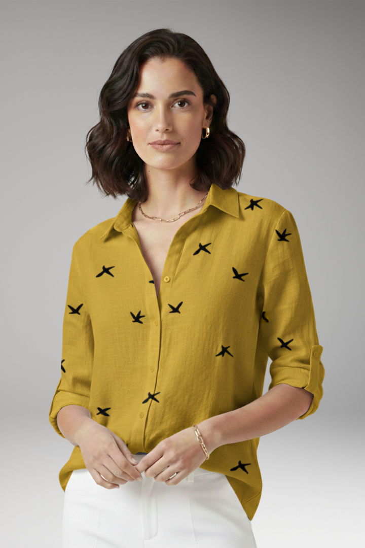 Women's Pointed Collar Blouse Button Front