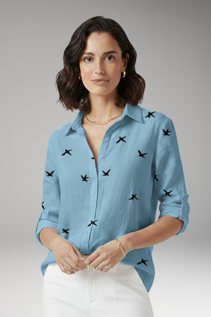 Women's Pointed Collar Blouse Button Front