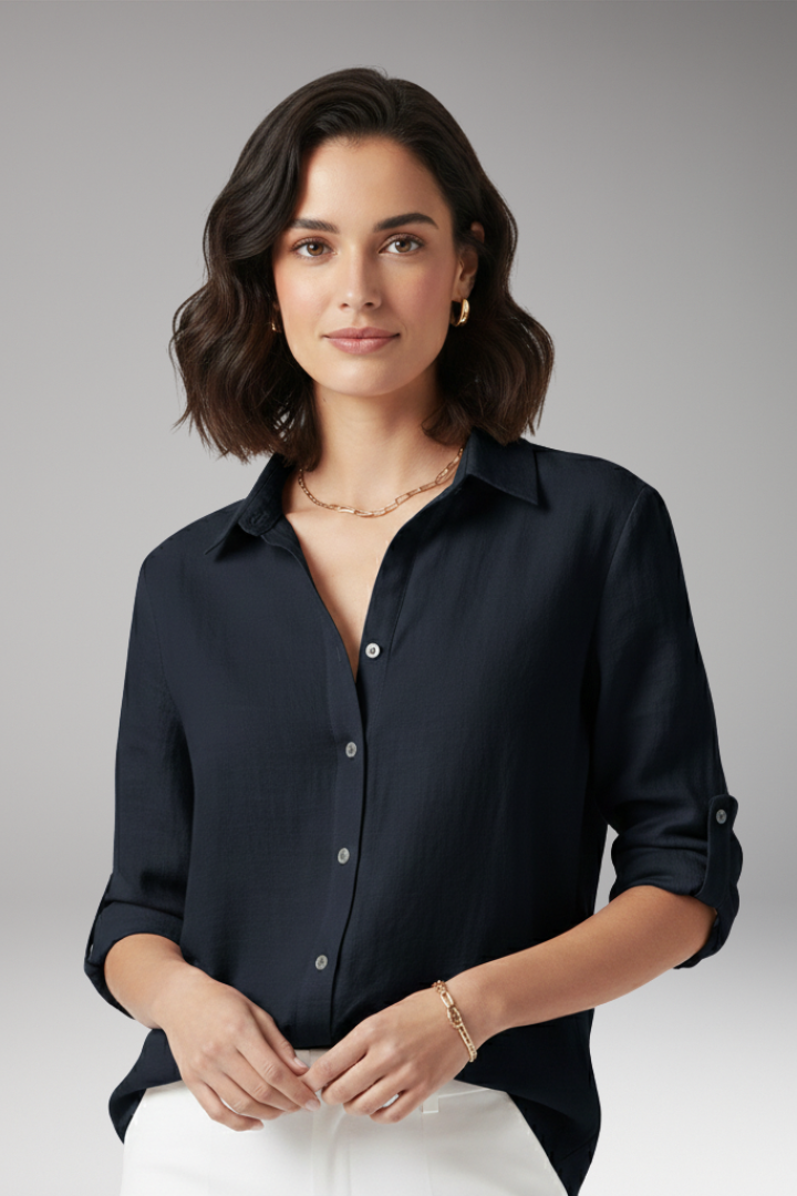 Women's Pointed Collar Blouse Button Front