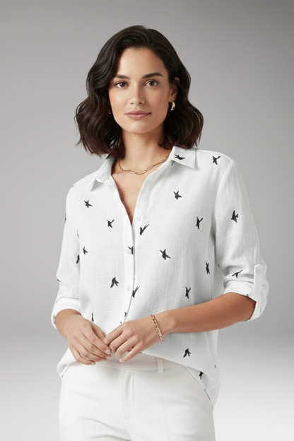 Women's Pointed Collar Blouse Button Front