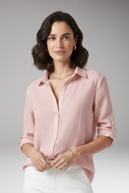 Women's Pointed Collar Blouse Button Front