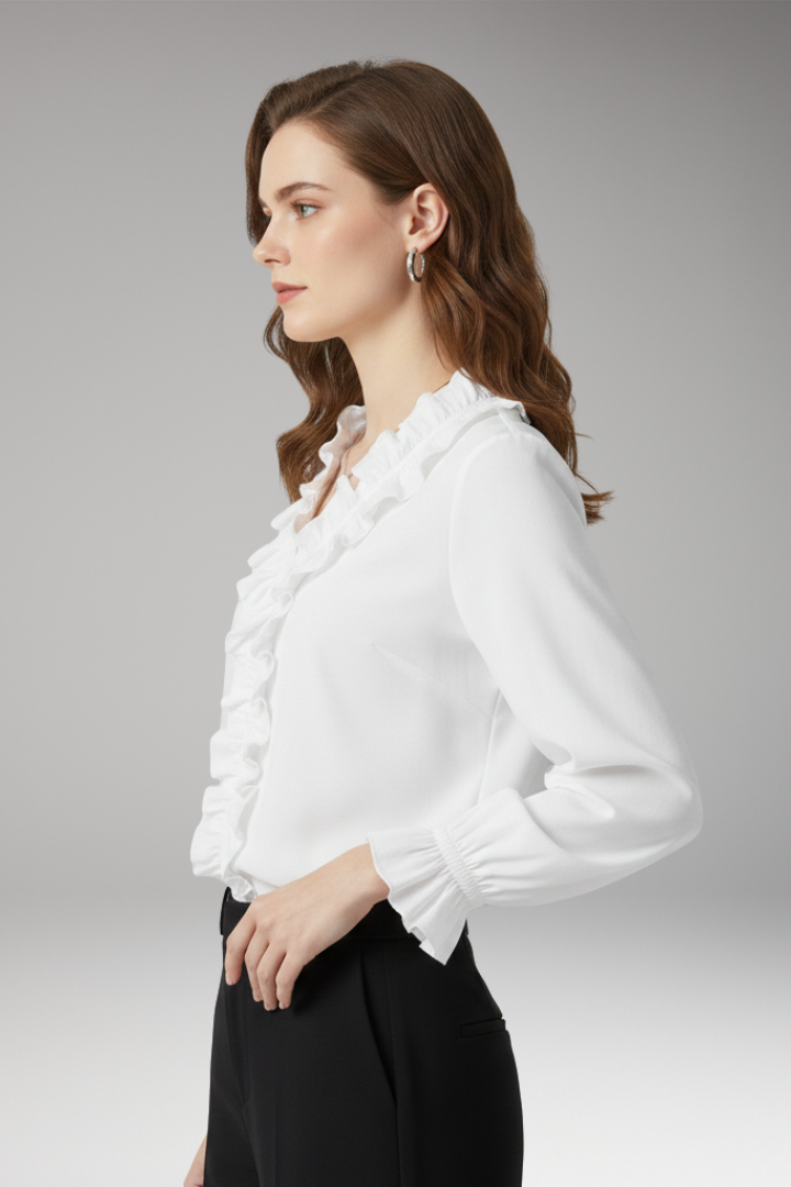 Women's V-Neck Blouse Ruffled Detail