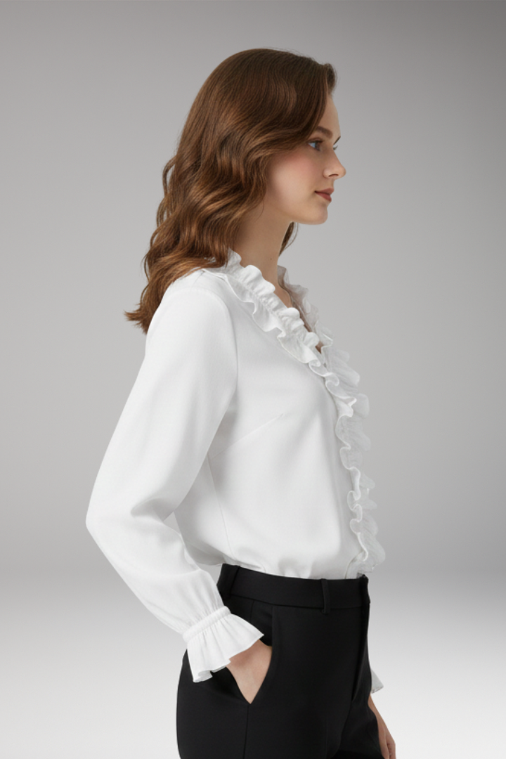 Women's V-Neck Blouse Ruffled Detail