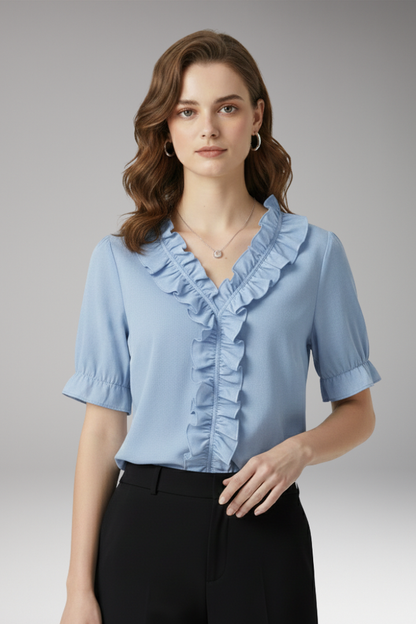 Women's V-Neck Blouse Ruffled Detail