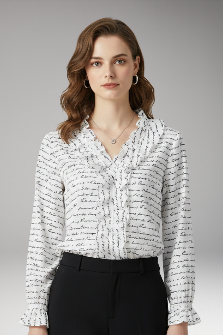 Women's V-Neck Blouse Ruffled Detail