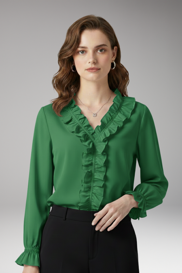 Women's V-Neck Blouse Ruffled Detail