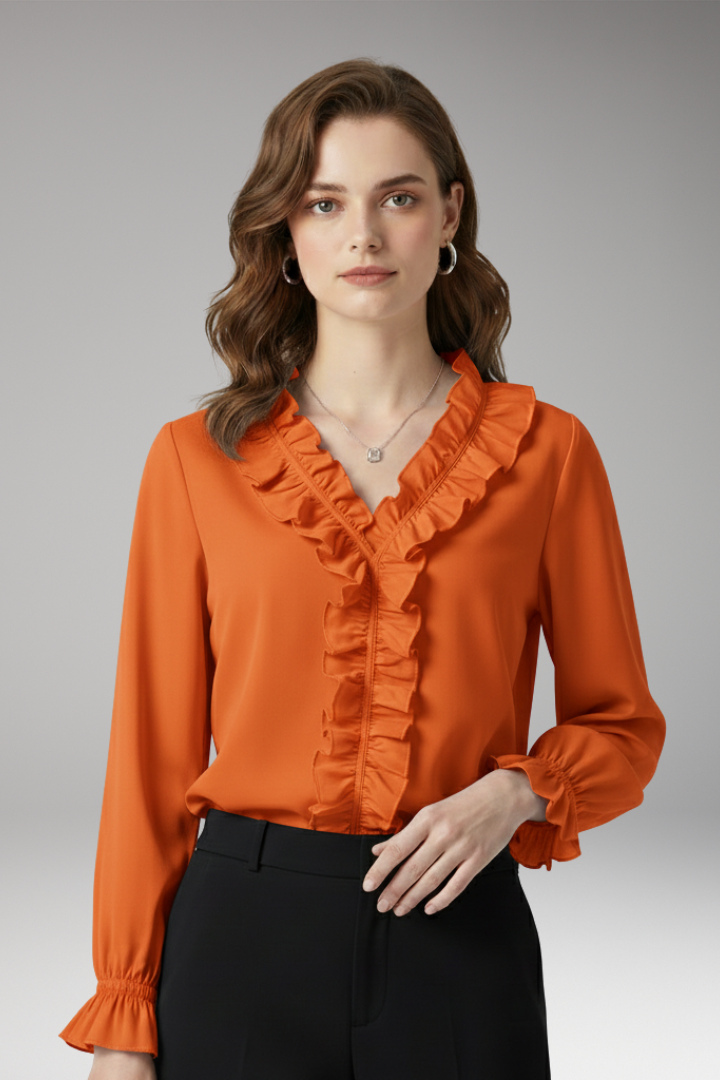 Women's V-Neck Blouse Ruffled Detail