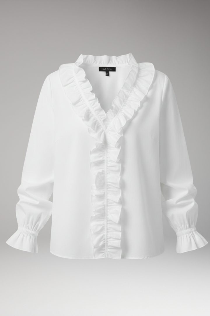 Women's V-Neck Blouse Ruffled Detail - VibreMode