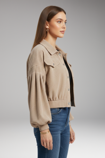 Women's Zipper Blouson Jacket Ribbed Trim