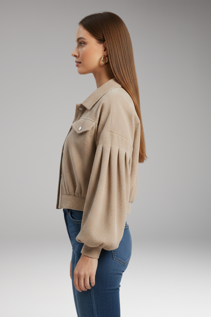 Women's Zipper Blouson Jacket Ribbed Trim