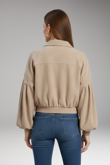 Women's Zipper Blouson Jacket Ribbed Trim