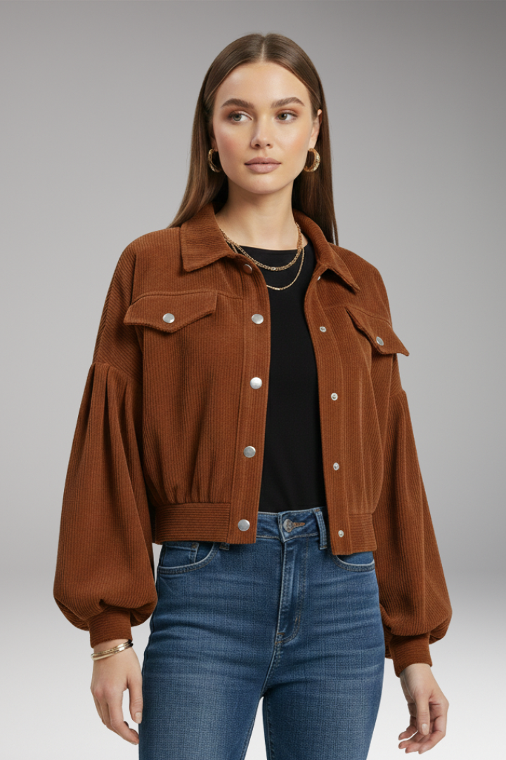 Women's Zipper Blouson Jacket Ribbed Trim