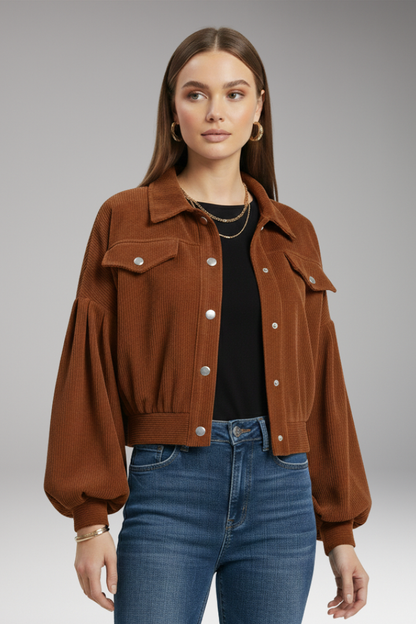 Women's Zipper Blouson Jacket Ribbed Trim