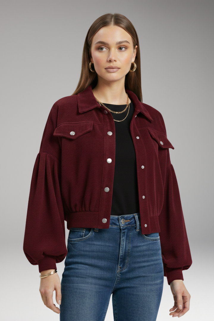 Women's Zipper Blouson Jacket Ribbed Trim
