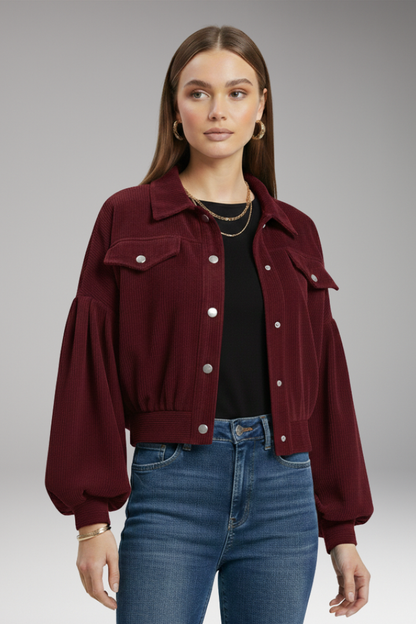 Women's Zipper Blouson Jacket Ribbed Trim