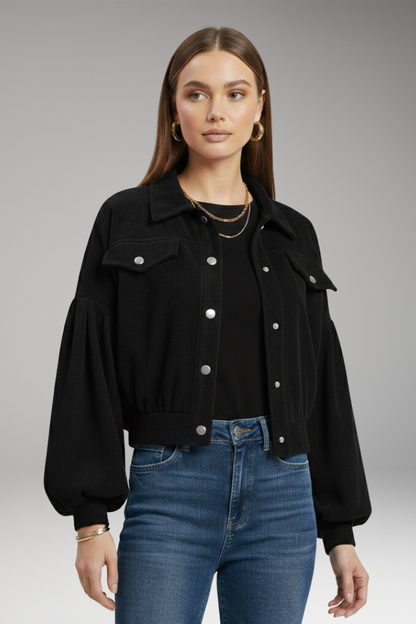 Women's Zipper Blouson Jacket Ribbed Trim